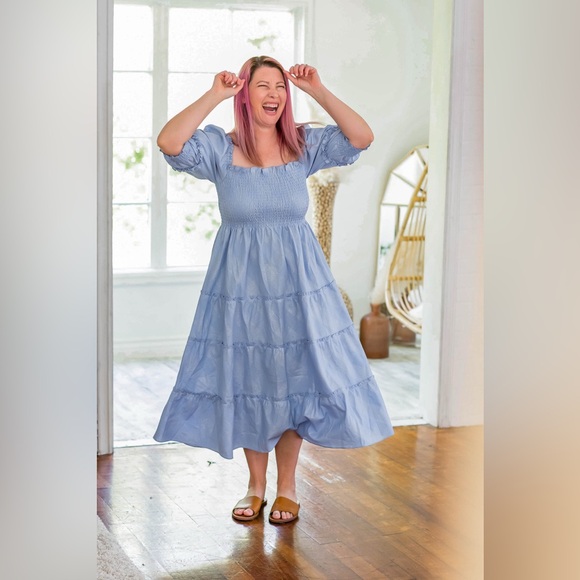 Hill House Home Nesli Nap Dress in Light Blue Glitter Check Metallic Size Small - Picture 8 of 8